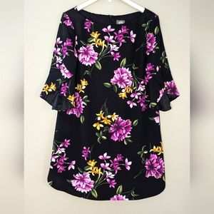 Vince Camuto Womens Dress size 14P. Black with purple flowers. Like New